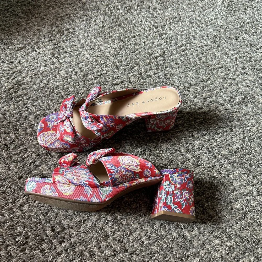 Copper Key, patterned floral platform slip on sandals - Picture 1 of 7